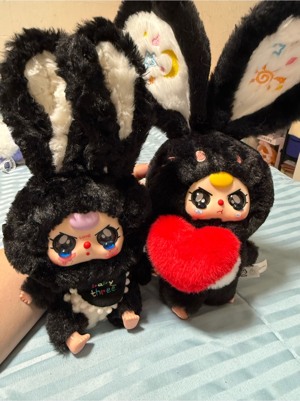 BABY 3 Bunny Doll and Black with Red Heart KEYCHARM